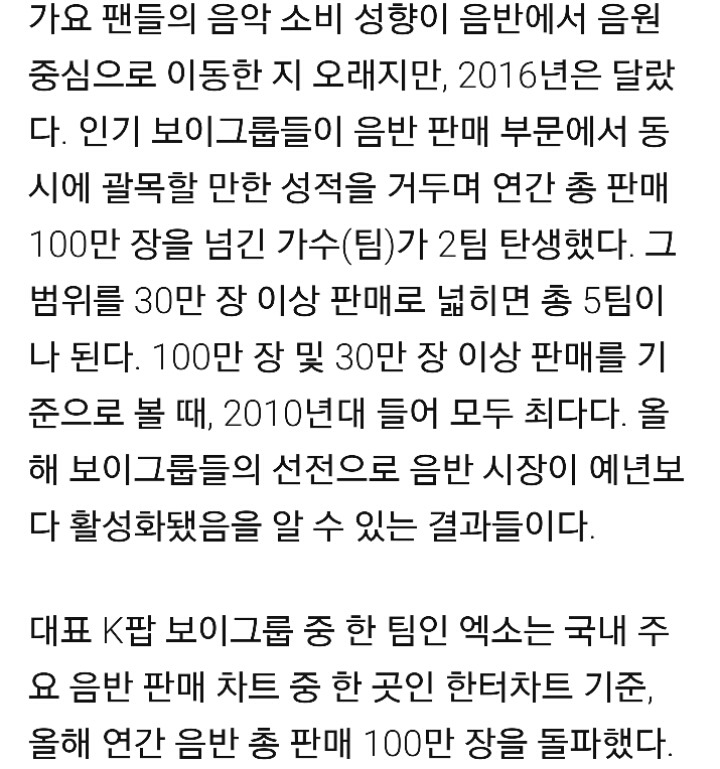 연간음반 총판매 100만장 엑소·방탄 2팀+30만장도 총5팀..'역대급' | 인스티즈