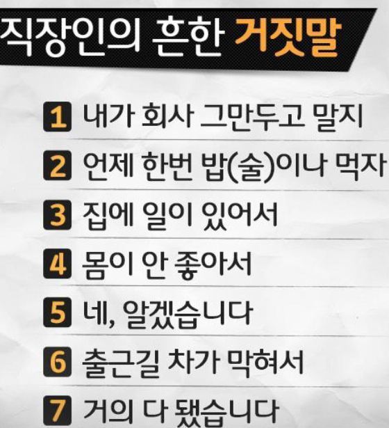 직장인들이 많이 쓰는 거짓말 TOP 7 | 인스티즈