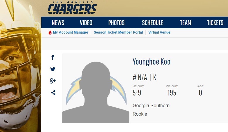  NFL 2017 LA차저스 구영회 선수 영입! | 인스티즈